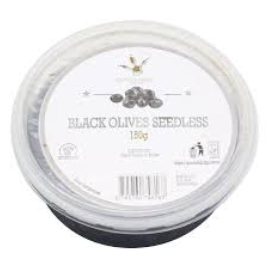 QUEEN DELI BLACK OLIVES SEEDLESS 150G